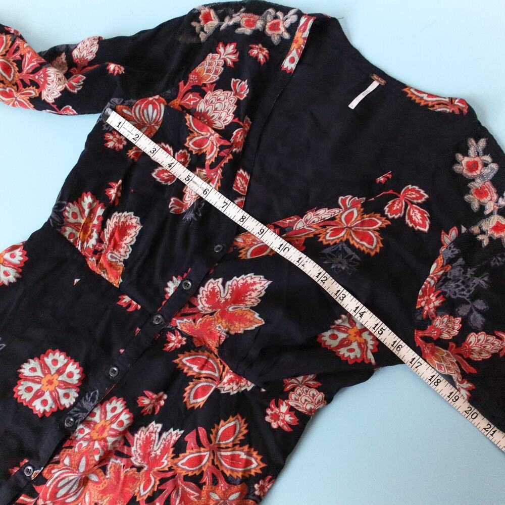 Free People Miranda Black Floral Midi Button Front Dress Size 6 Boho Embroidered - Picture 6 of 11